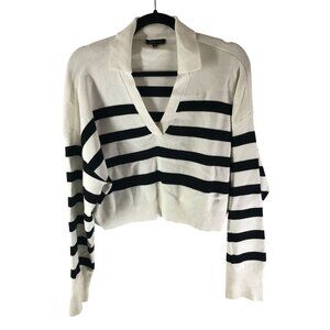 Dynamite Womens Crop Top Ribbed Collar Long Sleeve Oversized Black White P/S